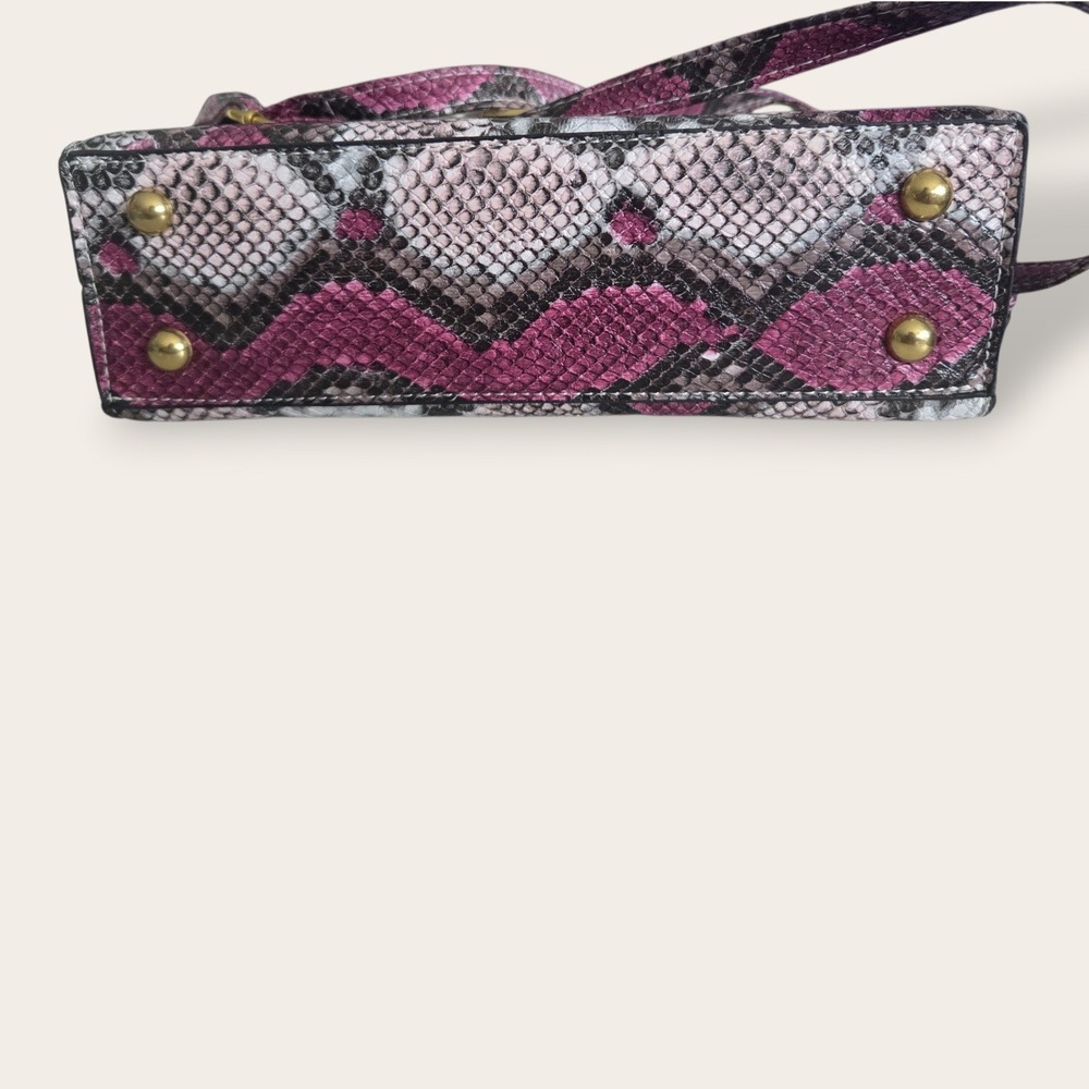 Snakeskin Print Crossbody Bag Purple Grey Faux Leather Gold Hardware Satchel - Picture 6 of 10